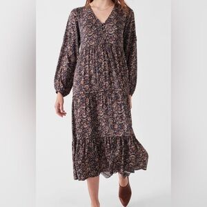 Faherty Isabella Floral Block Long Sleeve Midi Dress Size Large